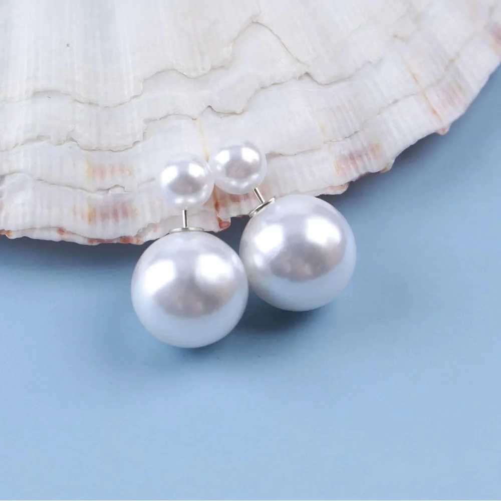 Anthropologie Shashi “Fenmore” Double Ball Pearl Dual Front Back Post Ear Jacket - Picture 5 of 16